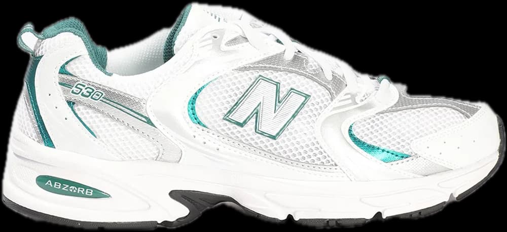 New Balance 530 in white, silver and teal